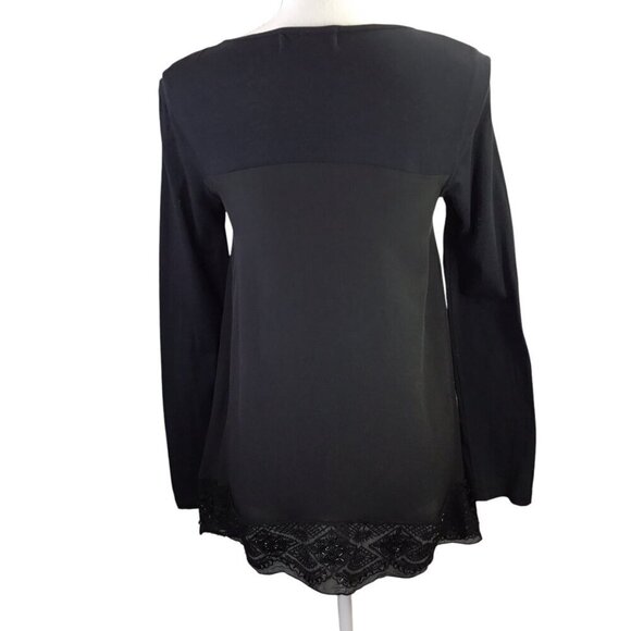 Johnny Was 4 Love and Liberty Top Blouse Size Small Black Beaded Long Sleeve - Picture 5 of 10